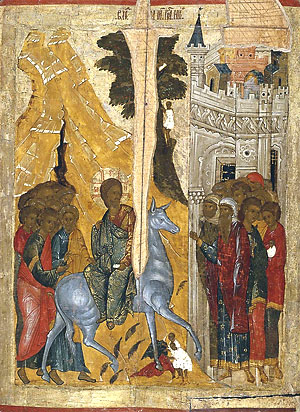 икона Вход Господень в Иерусалим, Псков, XVI век